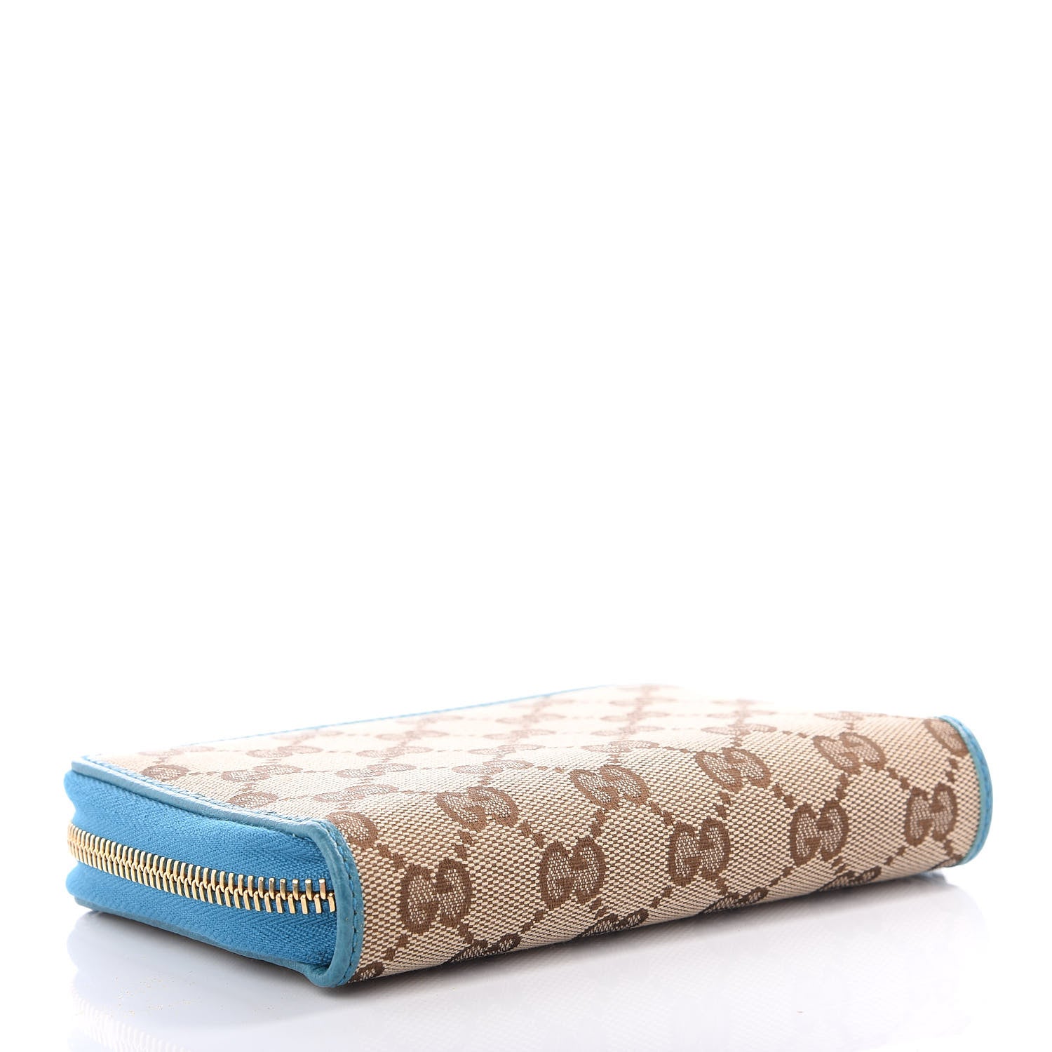Gucci Monogram Dollar Calfskin Zip Around Compact Wallet Beige Ebony Deep Cobalt 3 of 6