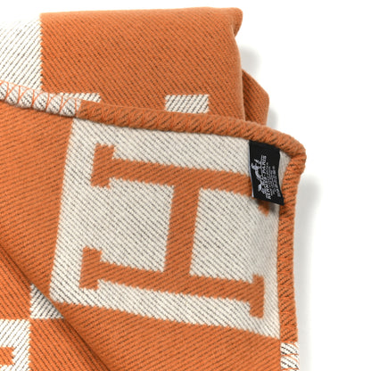 Hermes Wool Cashmere Signature Classic Avalon Blanket Ecru Potiron 2 of 3