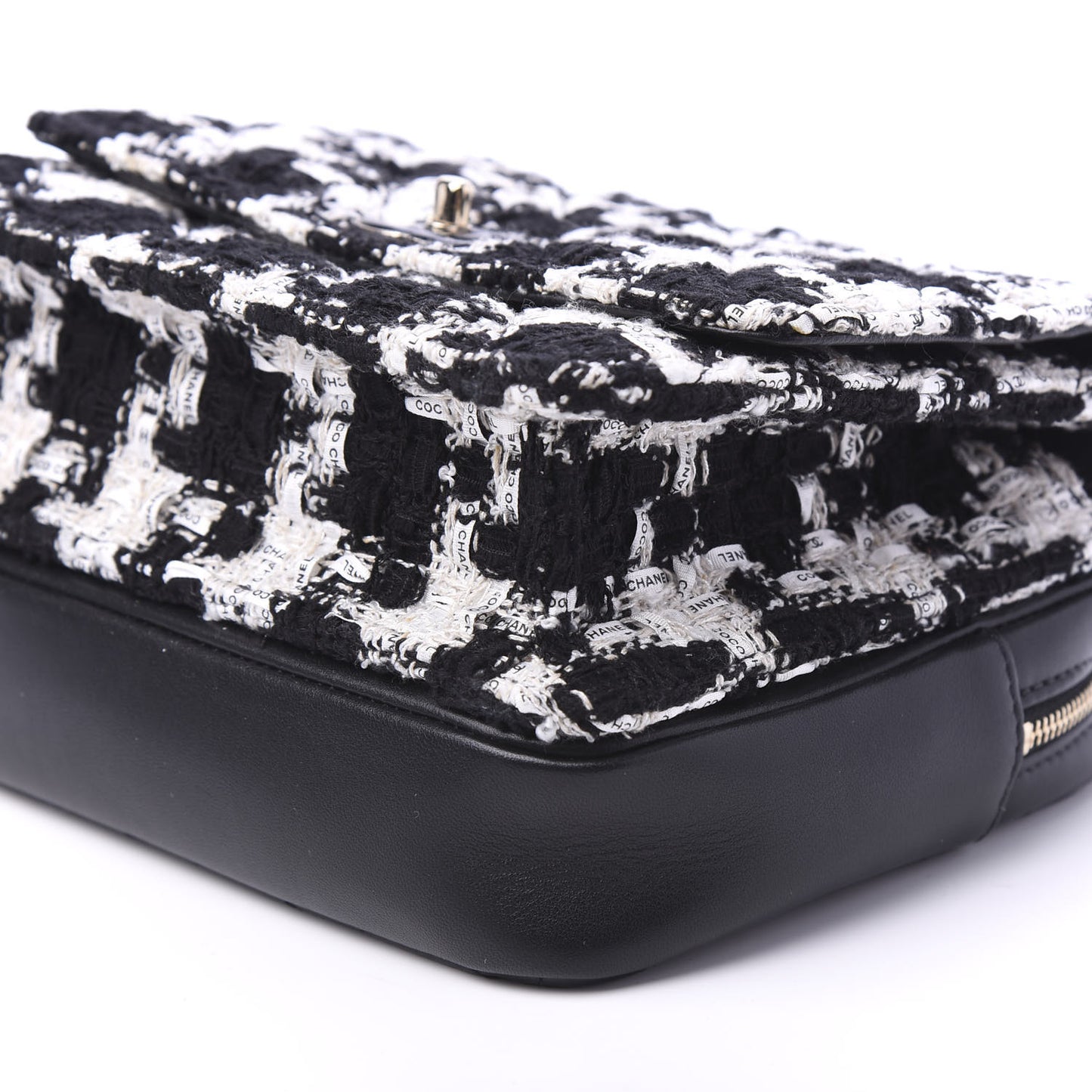 Tweed Lambskin Quilted Flap Black Ecru White