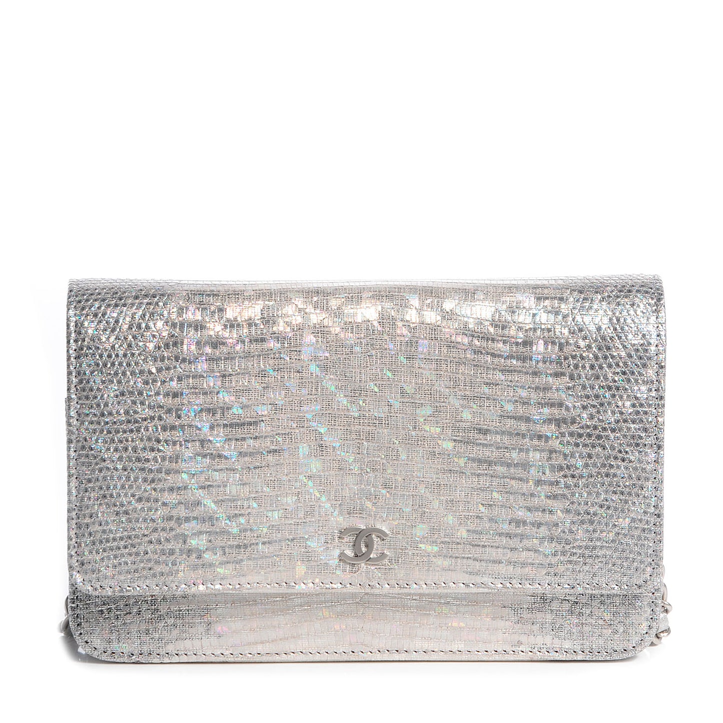 Iridescent Lizard Embossed Wallet on Chain WOC Silver