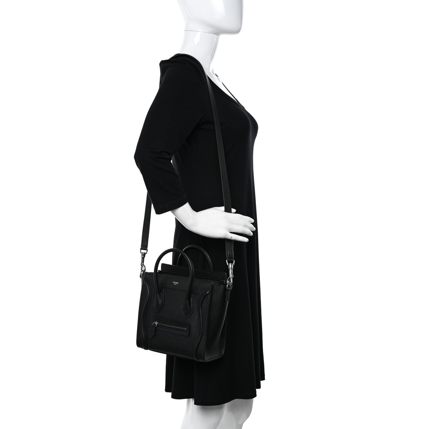 Celine Drummed Calfskin Nano Luggage Black 2 of 10