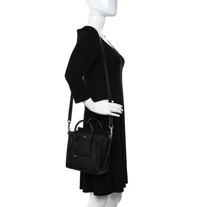 Celine Drummed Calfskin Nano Luggage Black 2 of 10