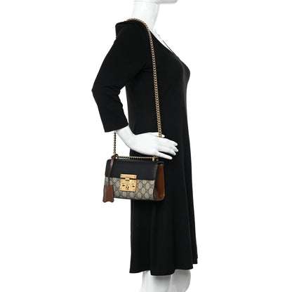 Gucci GG Supreme Monogram Calfskin Small Padlock Shoulder Bag Beige Black Cuir 2 of 11