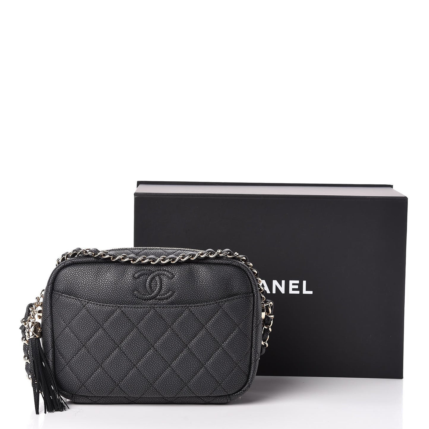 Caviar Quilted Small Coco Tassel Camera Case Dark Navy
