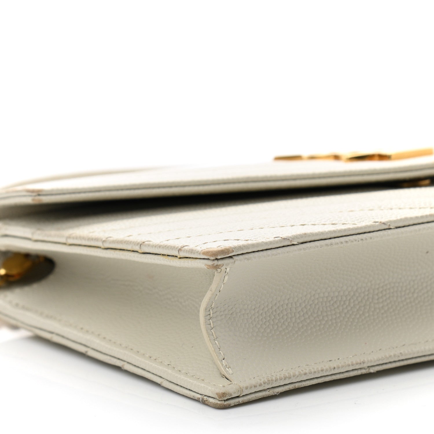 Saint Laurent Grain De Poudre Matelasse Chevron Monogram Envelope Chain Wallet Crema Soft 8 of 14