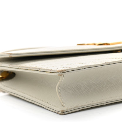 Saint Laurent Grain De Poudre Matelasse Chevron Monogram Envelope Chain Wallet Crema Soft 8 of 14