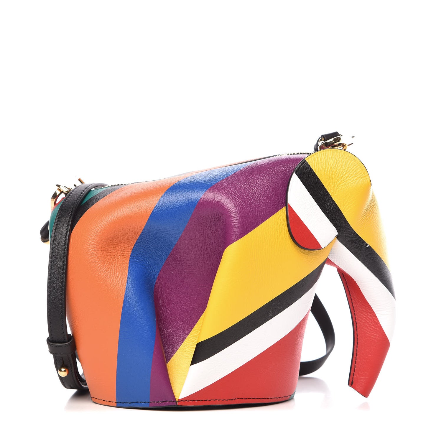 Calfskin Mini Striped Elephant Crossbody Bag Multicolor