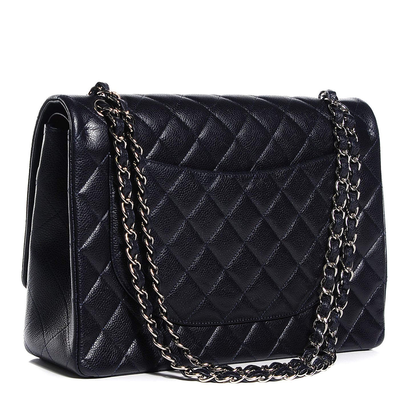 Caviar Quilted Maxi Double Flap Navy Blue