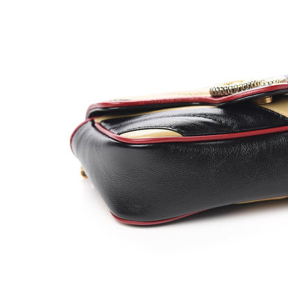 Gucci Vintage Effect Calfskin Matelasse Diagonal Striped Super Mini Torchon GG Marmont Shoulder Bag Black Beige 7 of 9
