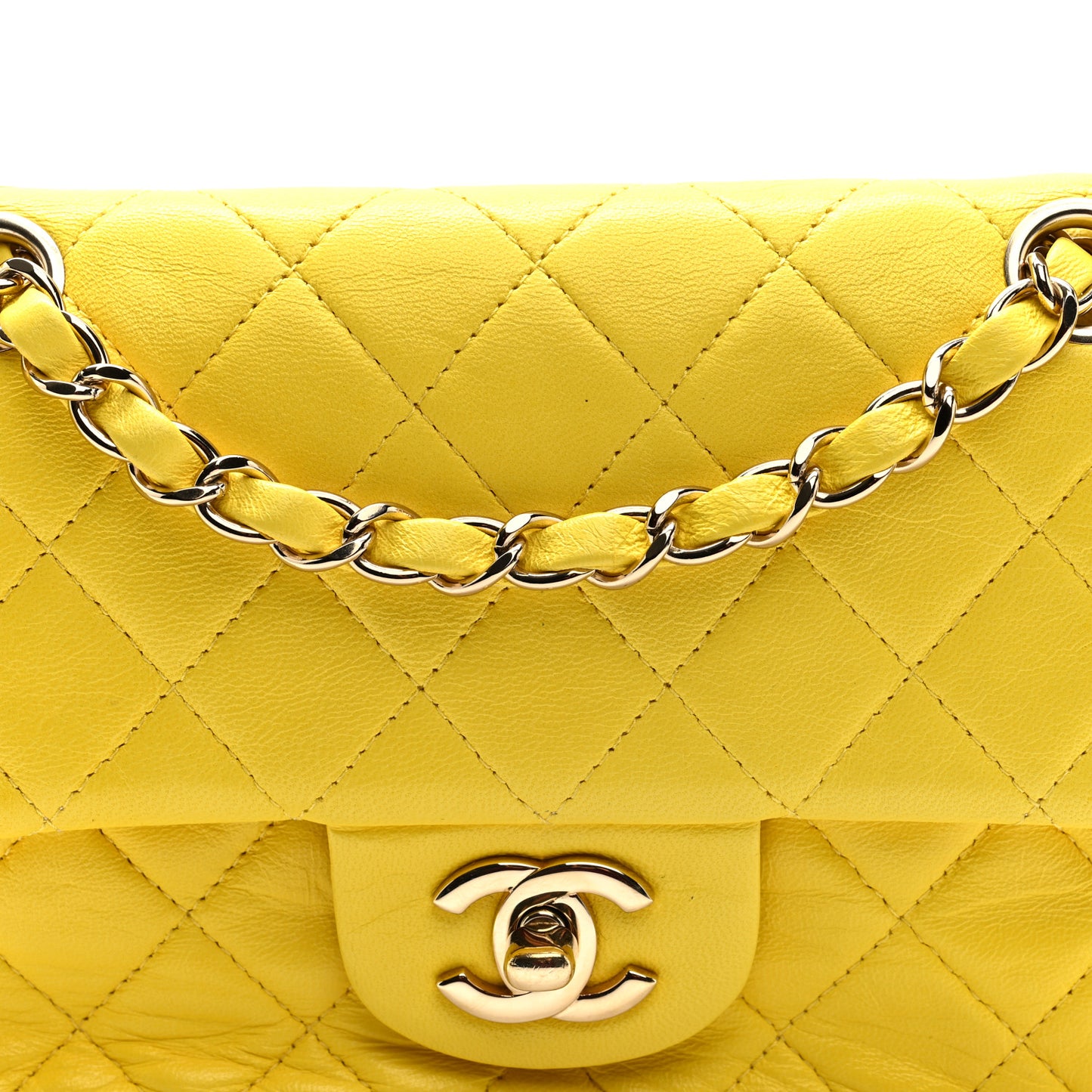 Lambskin Quilted Mini Rectangular Flap Yellow