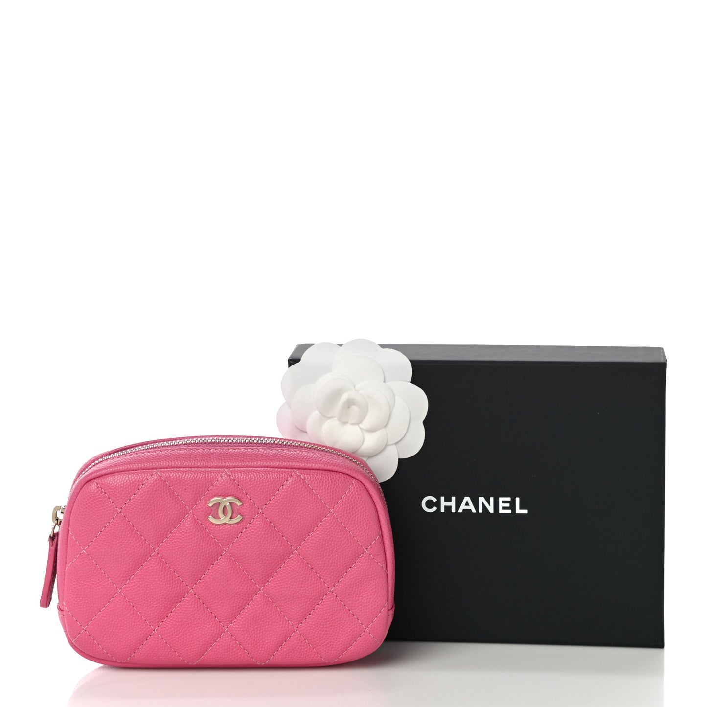 Caviar Quilted Small Curvy Pouch Cosmetic Case Pink