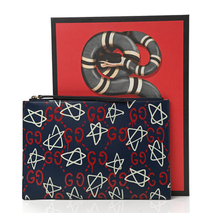 Gucci Calfskin GucciGhost Print Pouch Blue Agata Hibiscus Red 8 of 8