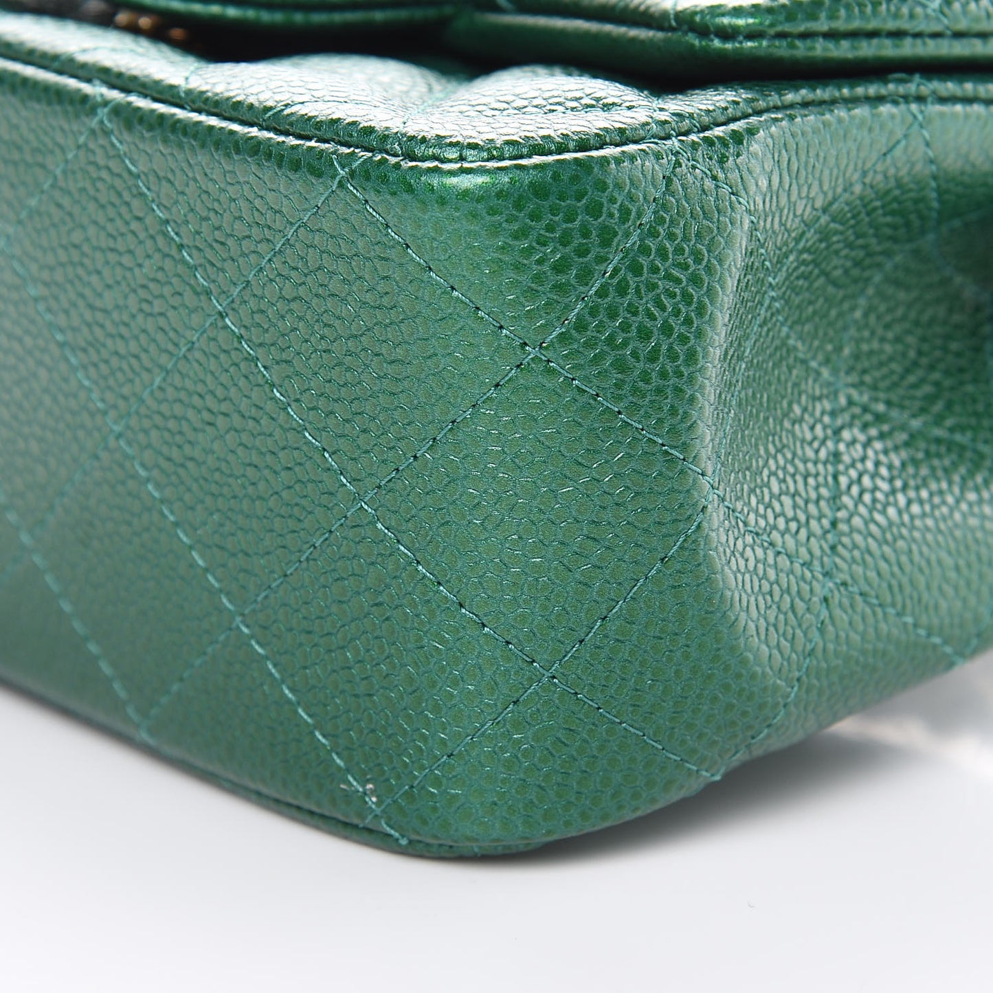 Metallic Caviar Quilted Mini Square Flap Green