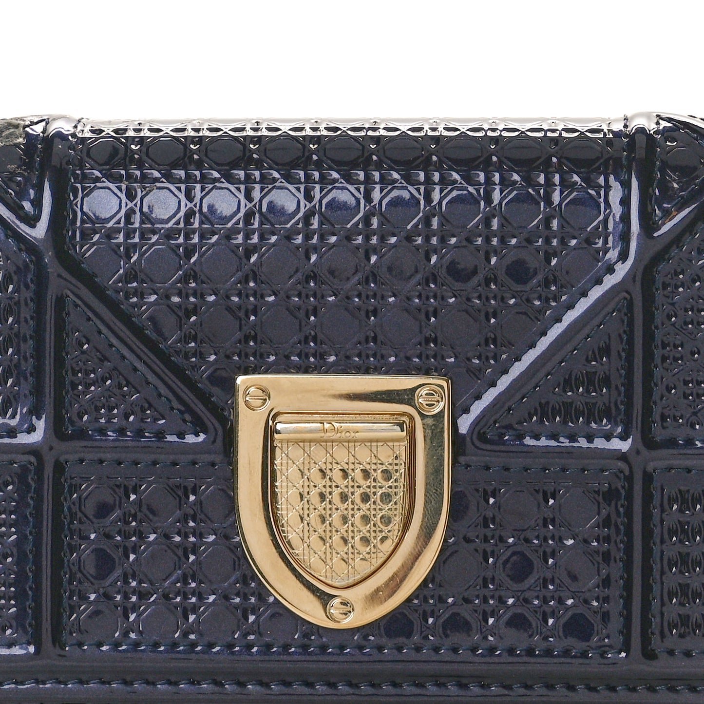 Metallic Patent Micro-Cannage Diorama Elancee Wallet Dark Blue