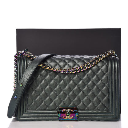 Chanel Iridescent Goatskin Quilted New Medium Boy Flap Green 10 of 10