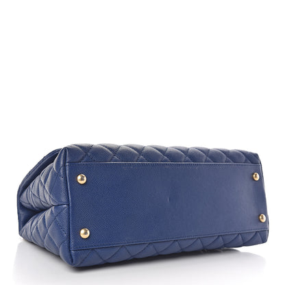 Chanel Caviar Elaphe Quilted Small Coco Handle Flap Dark Blue 4 of 10
