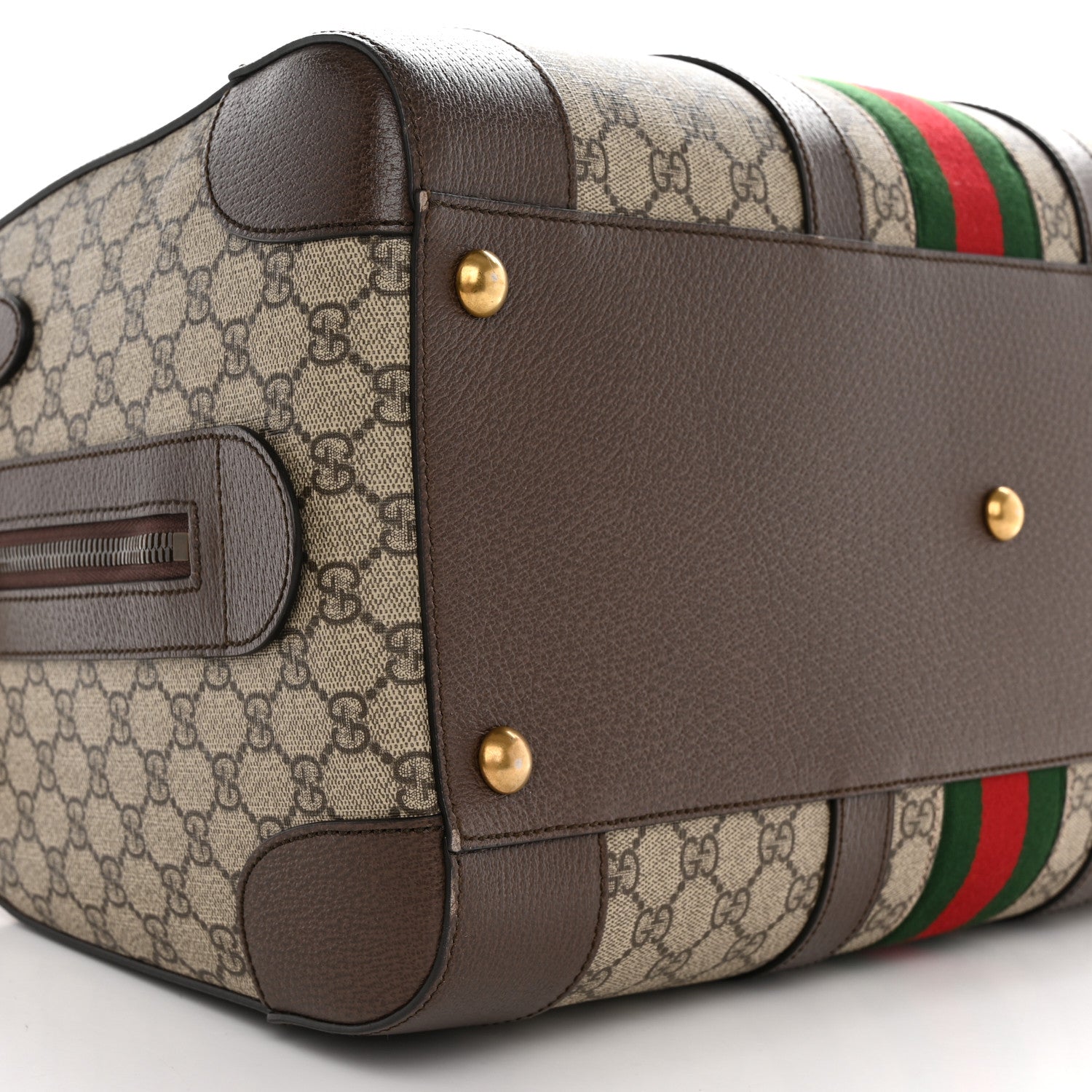 Gucci GG Supreme Monogram Textured Dollar Calfskin Web Medium Savoy Duffle Bag Beige Ebony New Acero 8 of 13
