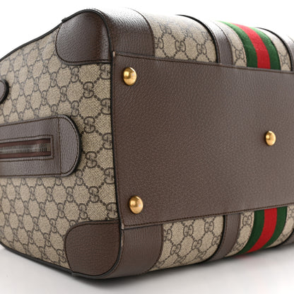 Gucci GG Supreme Monogram Textured Dollar Calfskin Web Medium Savoy Duffle Bag Beige Ebony New Acero 8 of 13