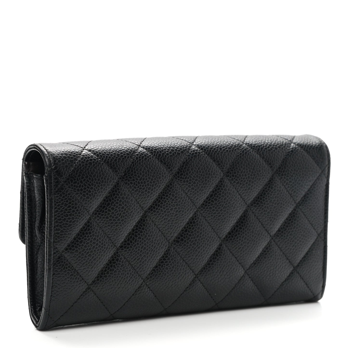 Caviar Quilted Large Gusset Flap Wallet Black
