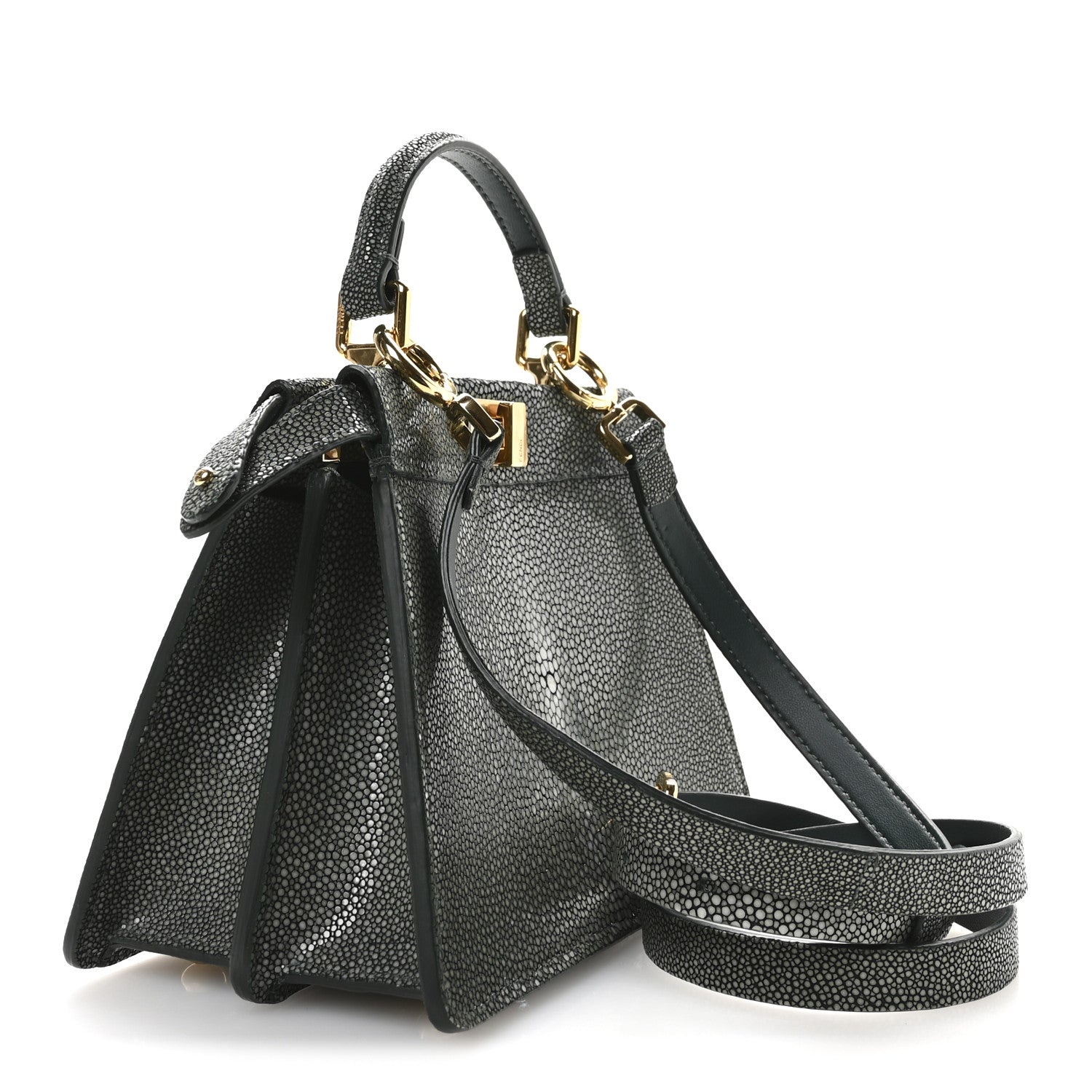 Fendi Stingray Shiny Nappa Petite Peekaboo I SEE U Satchel Verde Inglese 3 of 12