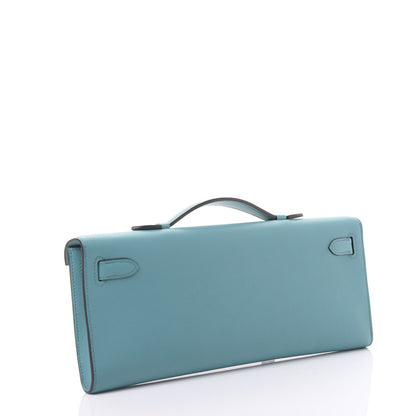 Hermes Swift Kelly Cut Clutch Pochette Bleu Paon 2 of 9