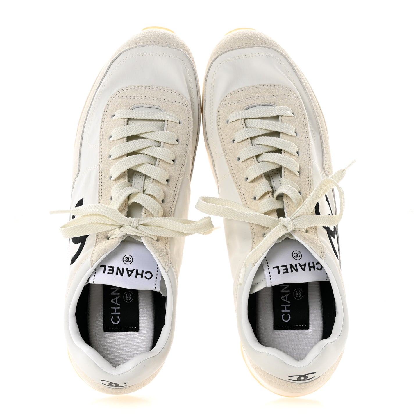 Fabric Embossed Suede Calfskin Womens CC Sneakers 38.5 White Black
