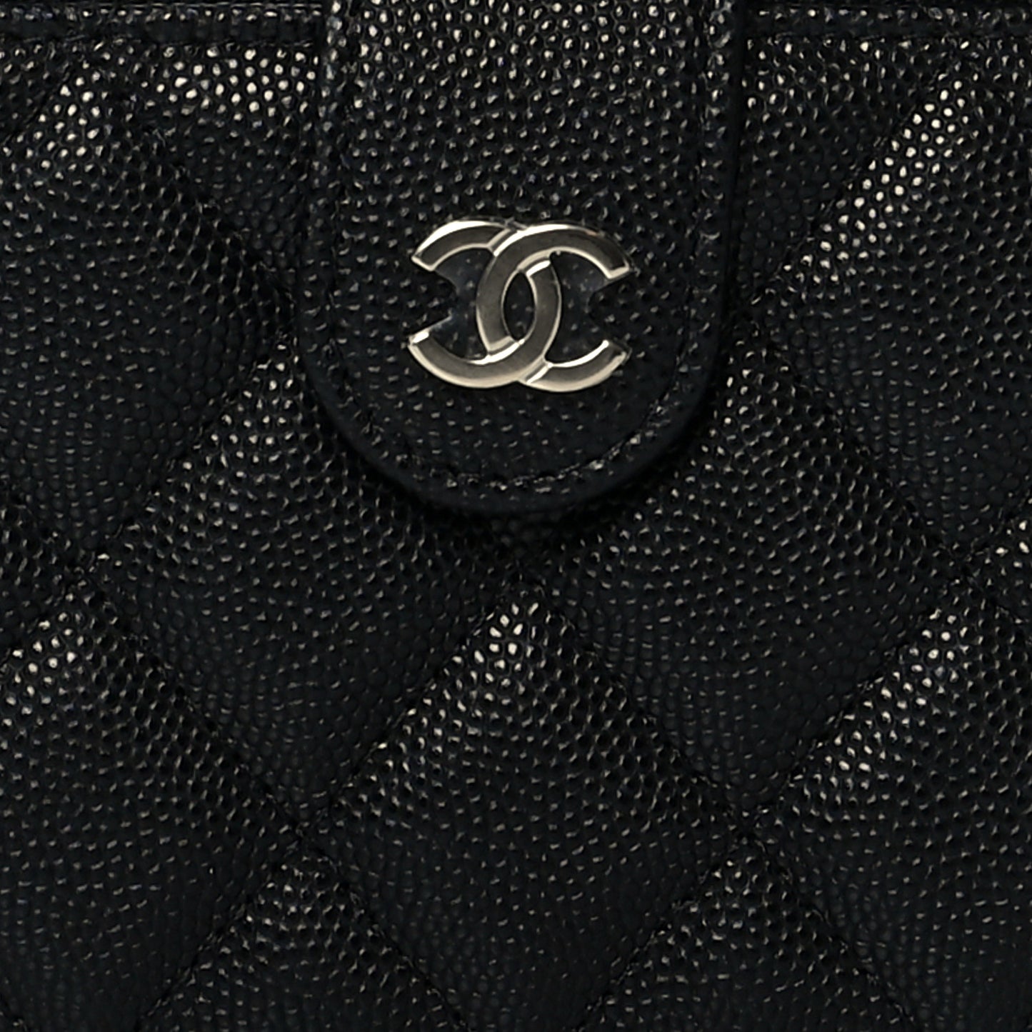 Caviar Quilted Compact Zipped Pocket Wallet Black