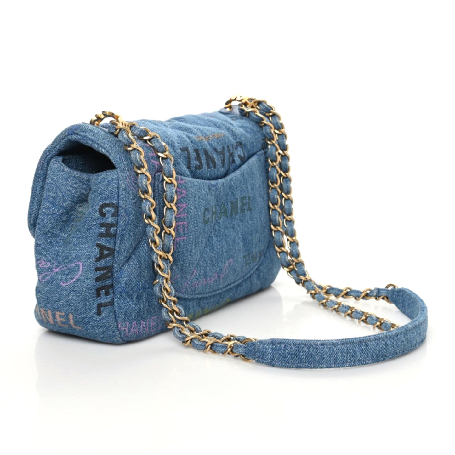 Denim Quilted Mini Denim Mood Rectangular Flap Blue Multicolor