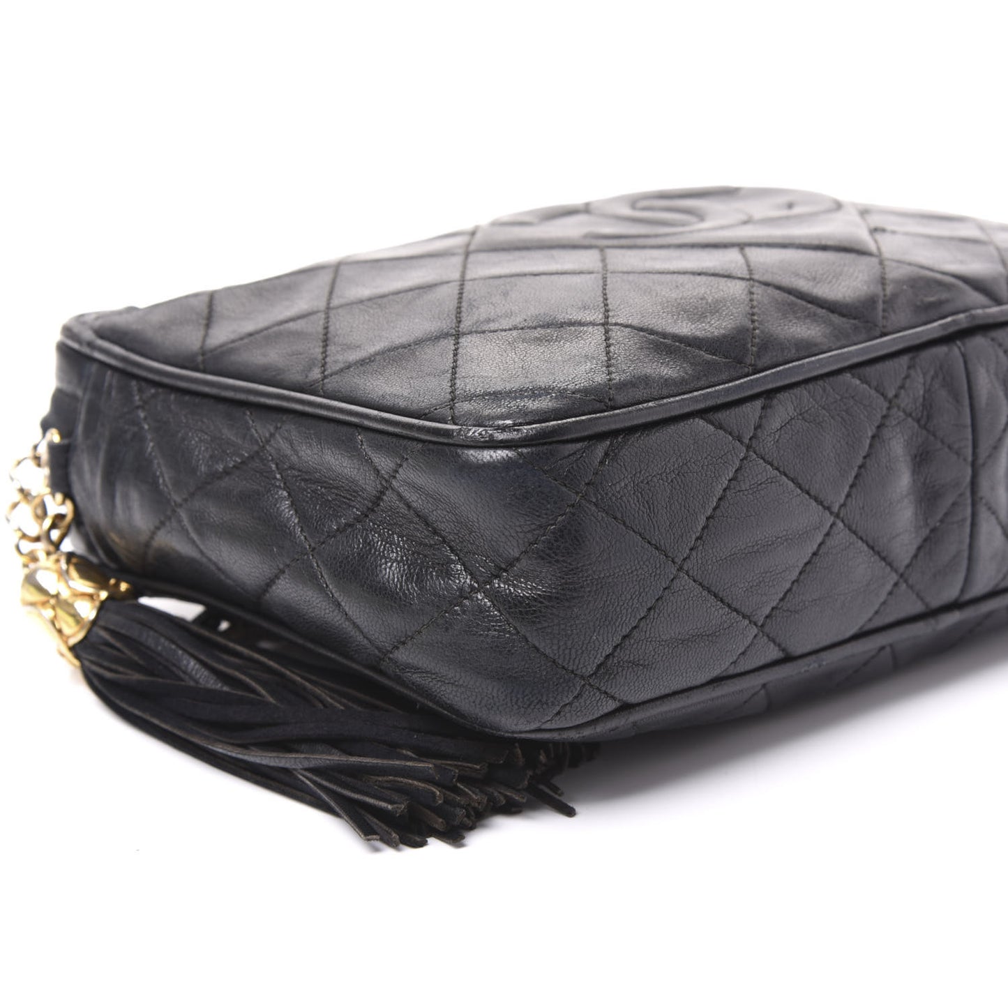 Lambskin Quilted CC Tassel Camera Case Black