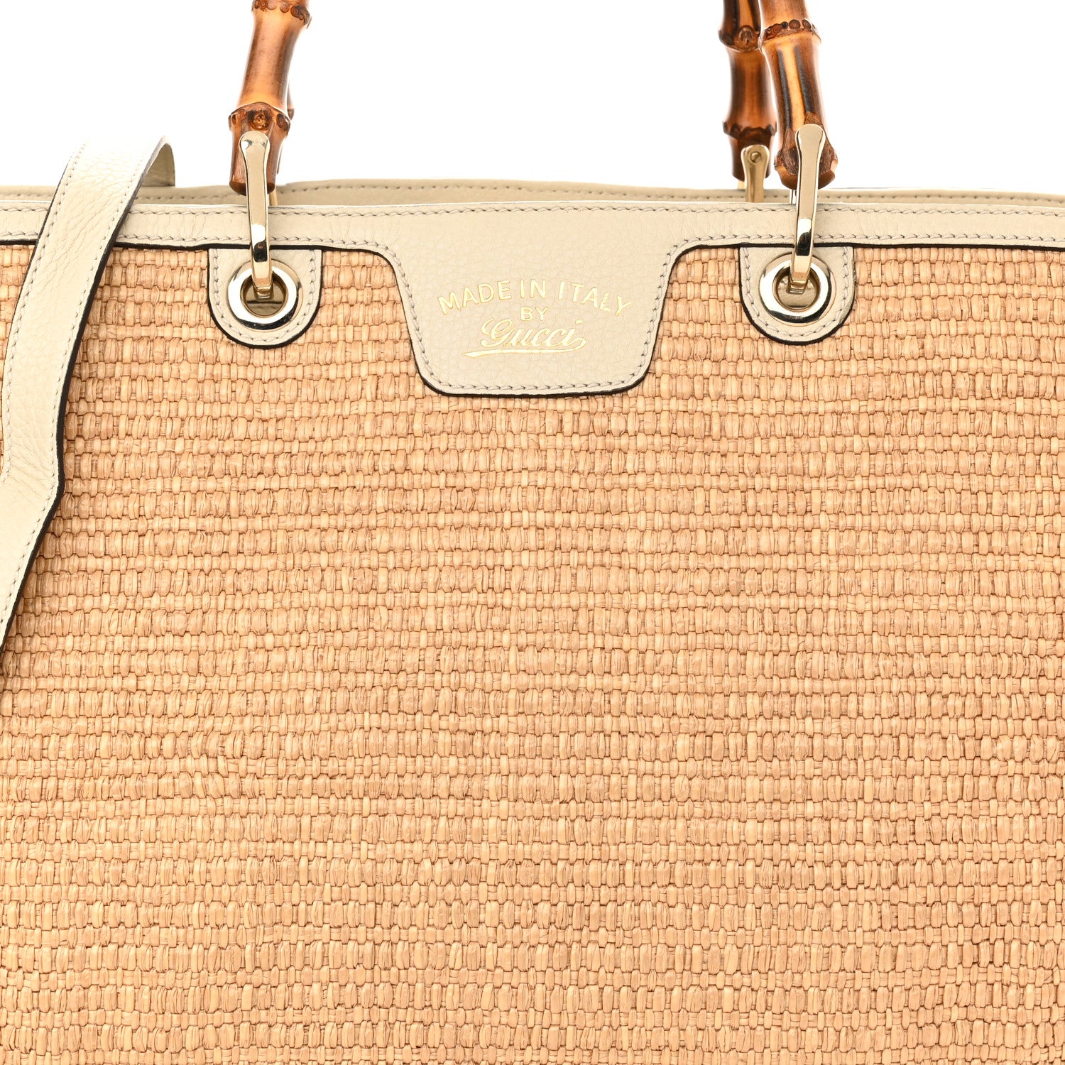 Gucci Calfskin Straw Large Bamboo Shopper Tote Natural 8 of 13