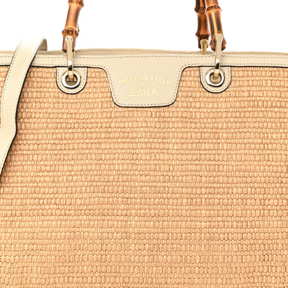 Gucci Calfskin Straw Large Bamboo Shopper Tote Natural 8 of 13