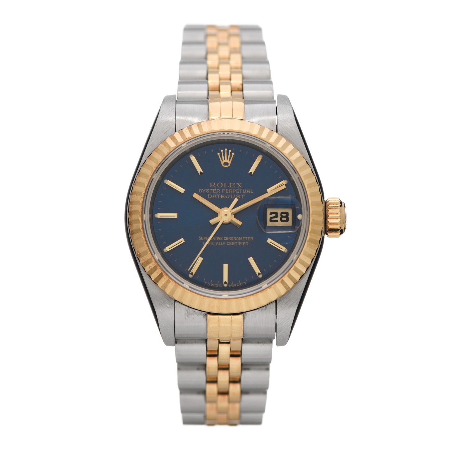 Stainless Steel 18K Yellow Gold 26mm Oyster Perpetual Datejust Watch Blue 69173