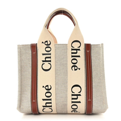 Chloe Cotton Calfskin Small Woody Ribbon Tote White Brown 1 of 8