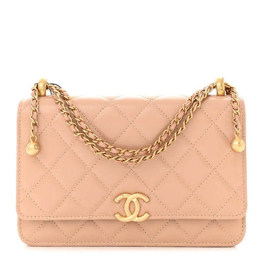 Calfskin Quilted Perfect Fit Wallet On Chain WOC Beige