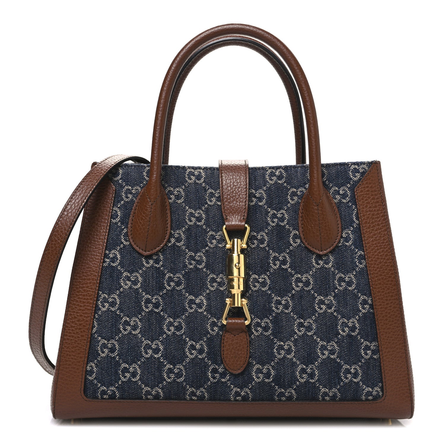 Gucci New Denim GG Monogram Dollar Calfskin Medium Jackie 1961 Tote Blue Tea Cuir Epilog 1 of 10