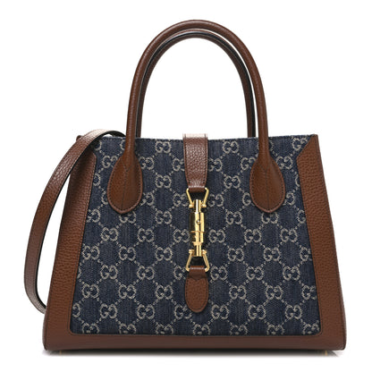 Gucci New Denim GG Monogram Dollar Calfskin Medium Jackie 1961 Tote Blue Tea Cuir Epilog 1 of 10