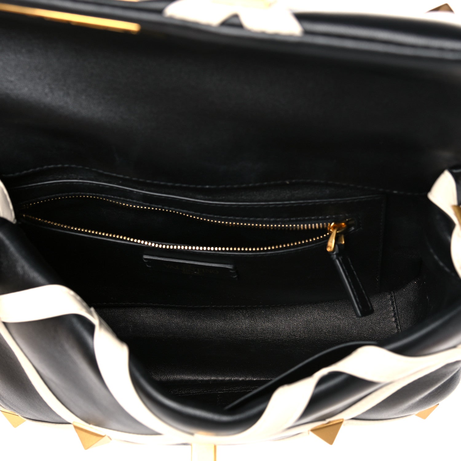 Valentino Garavani Nappa Large Roman Stud Shoulder Bag Black White 5 of 14