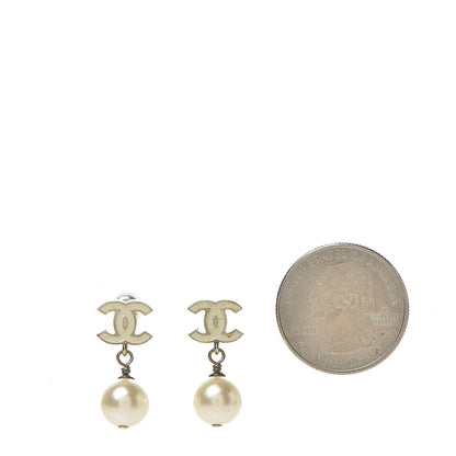 Chanel Pearl Enamel CC Drop Earrings White Gold 2 of 4