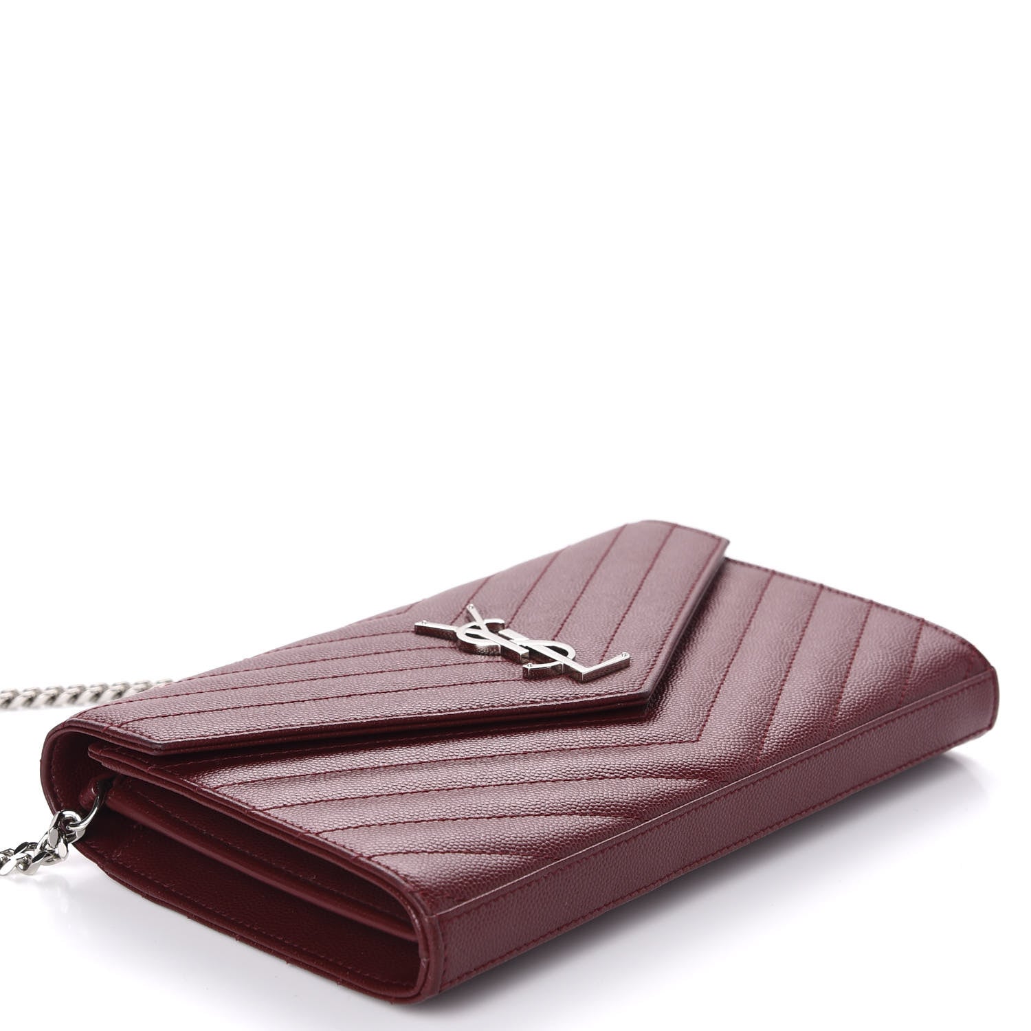 Saint Laurent Grain De Poudre Matelasse Chevron Monogram Chain Wallet Palissandre 4 of 12
