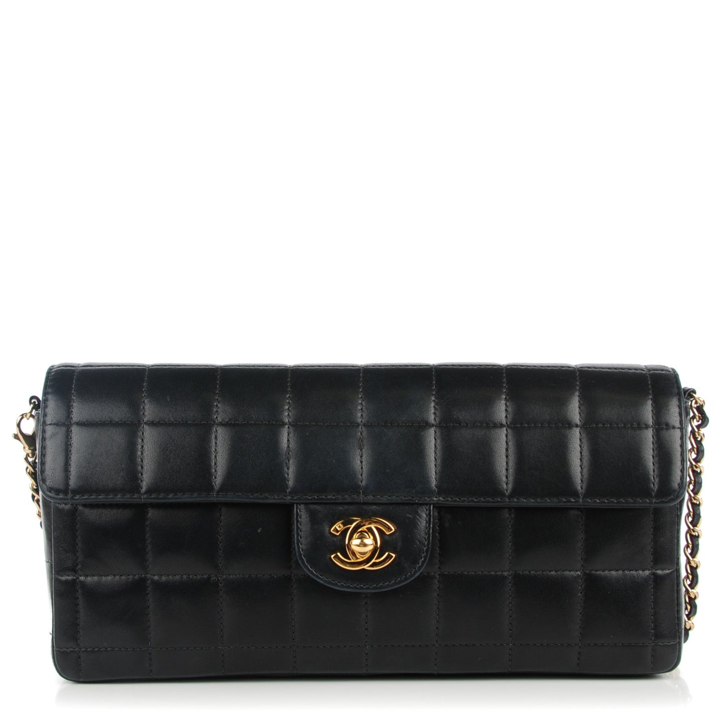 Lambskin Quilted East West Chocolate Bar Flap Black