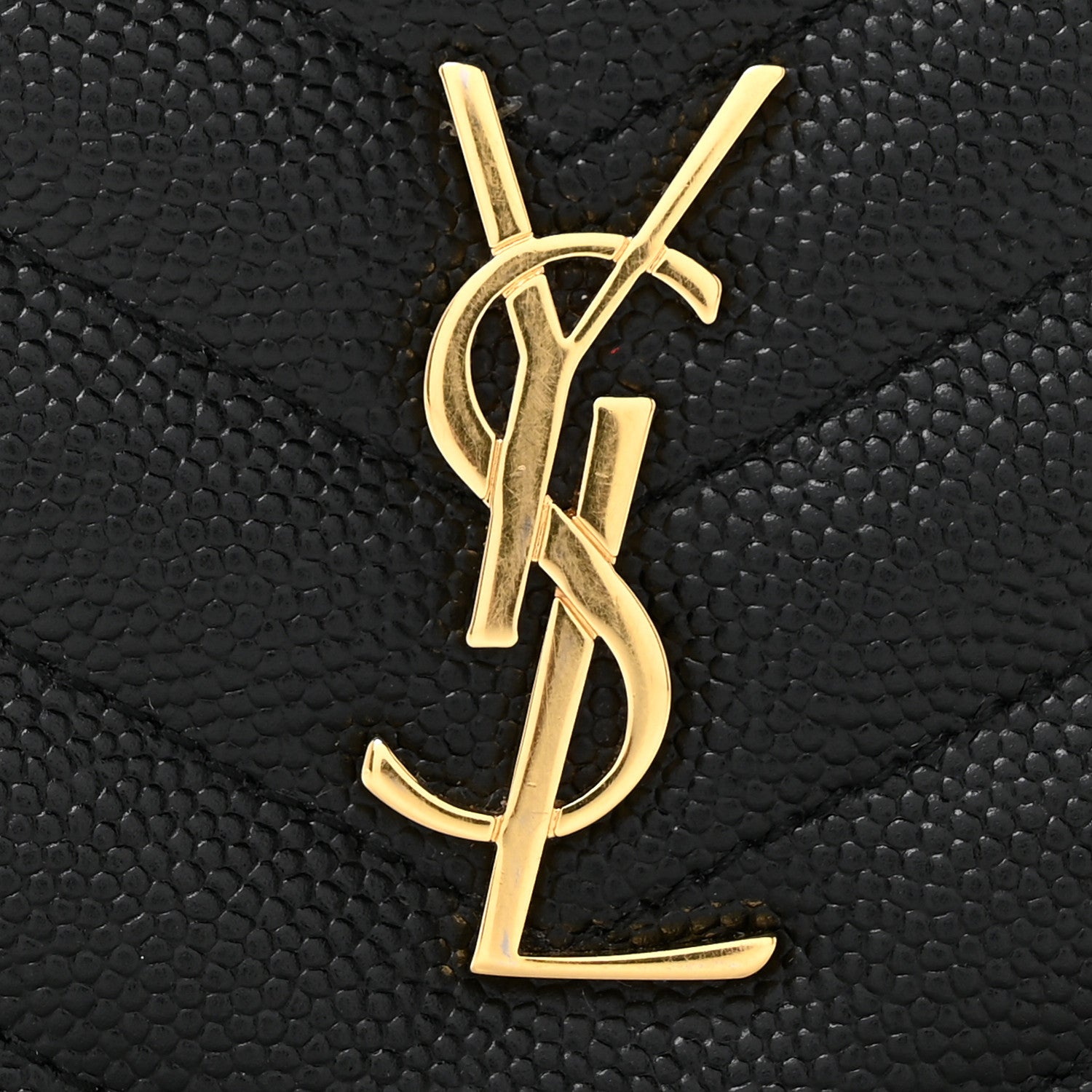 Saint Laurent Grain De Poudre Matelasse Chevron Monogram Flap Card Case Black 12 of 13