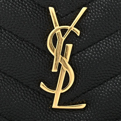 Saint Laurent Grain De Poudre Matelasse Chevron Monogram Flap Card Case Black 12 of 13