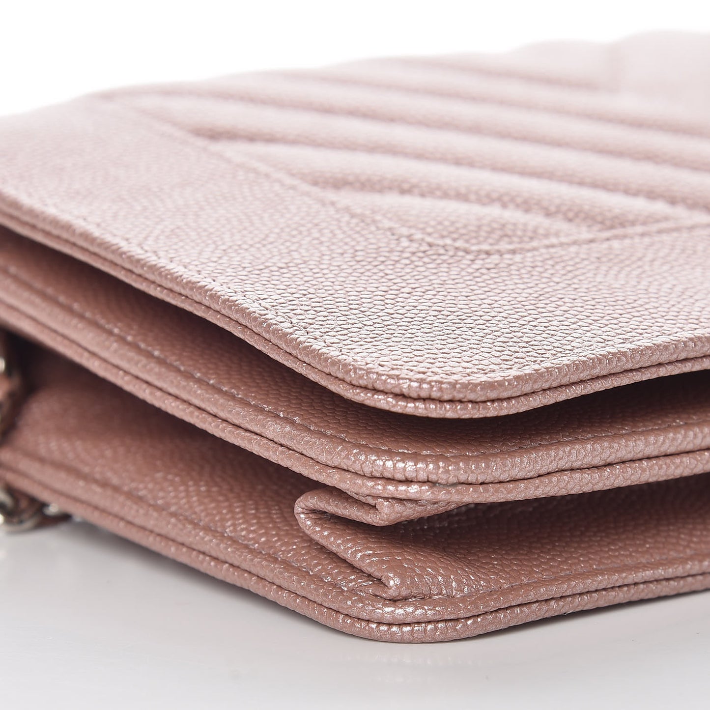 Metallic Caviar Chevron Quilted Vintage Mademoiselle Wallet On Chain WOC Pink