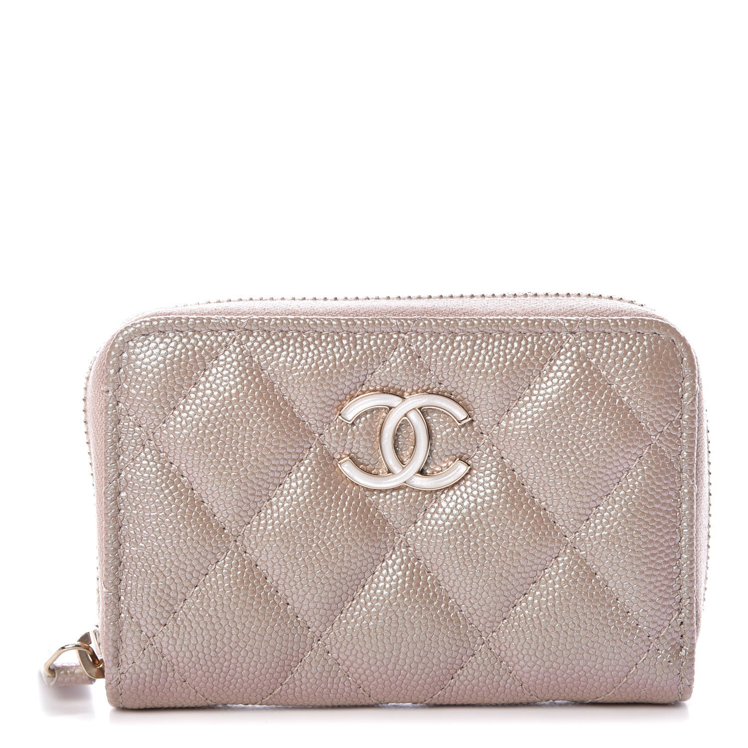 Chanel Iridescent Caviar Quilted Zip Around Coin Purse Beige 1 of 8