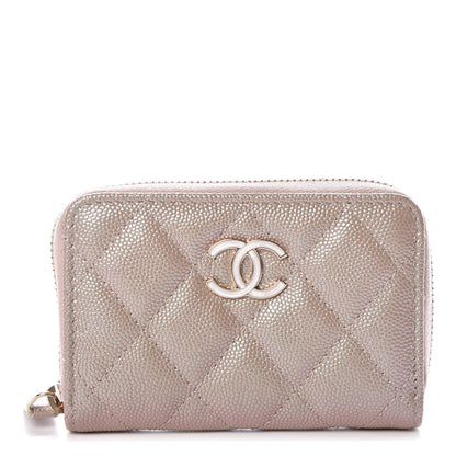 Chanel Iridescent Caviar Quilted Zip Around Coin Purse Beige 1 of 8