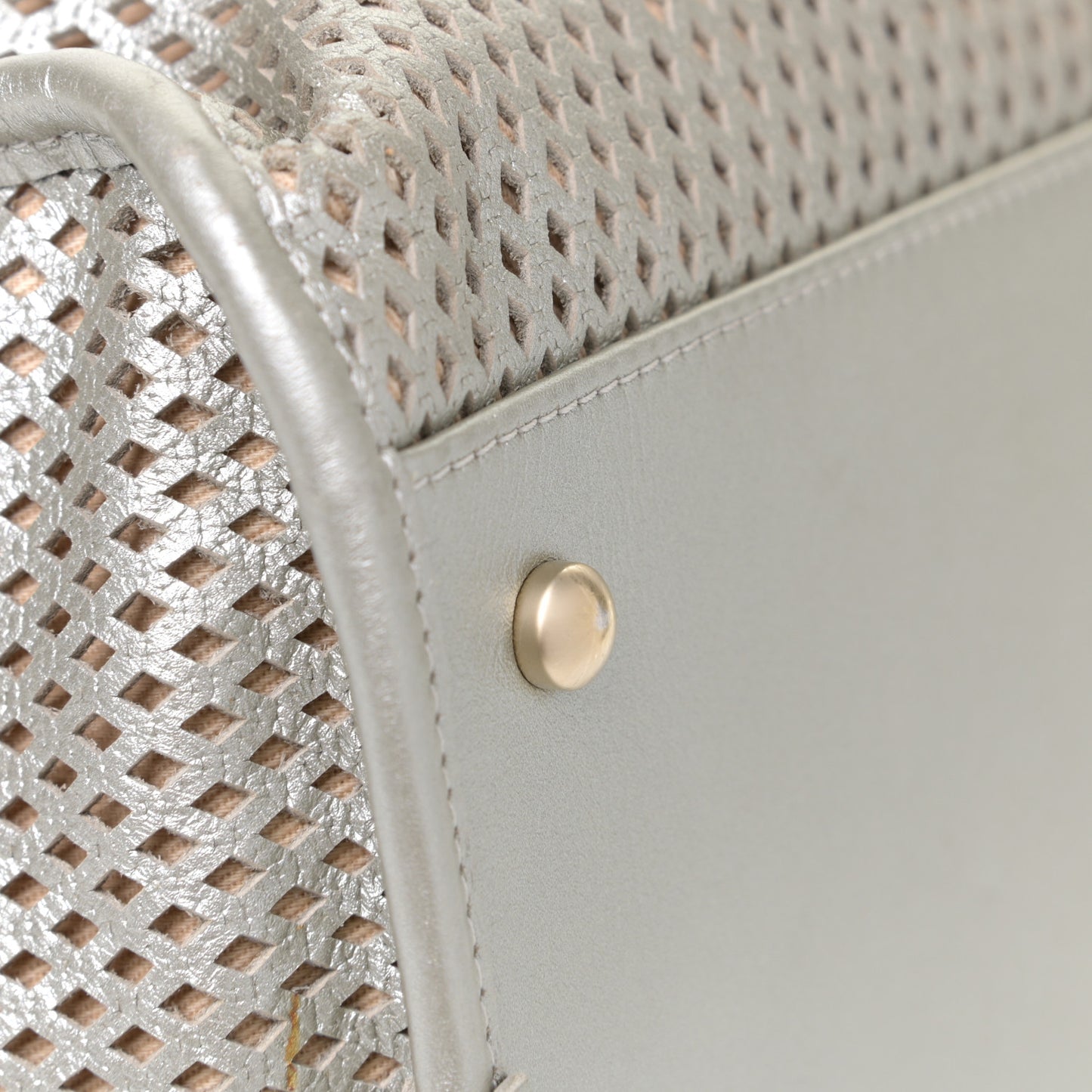 Metallic Calfskin Perforated Up In The Air Tote Silver
