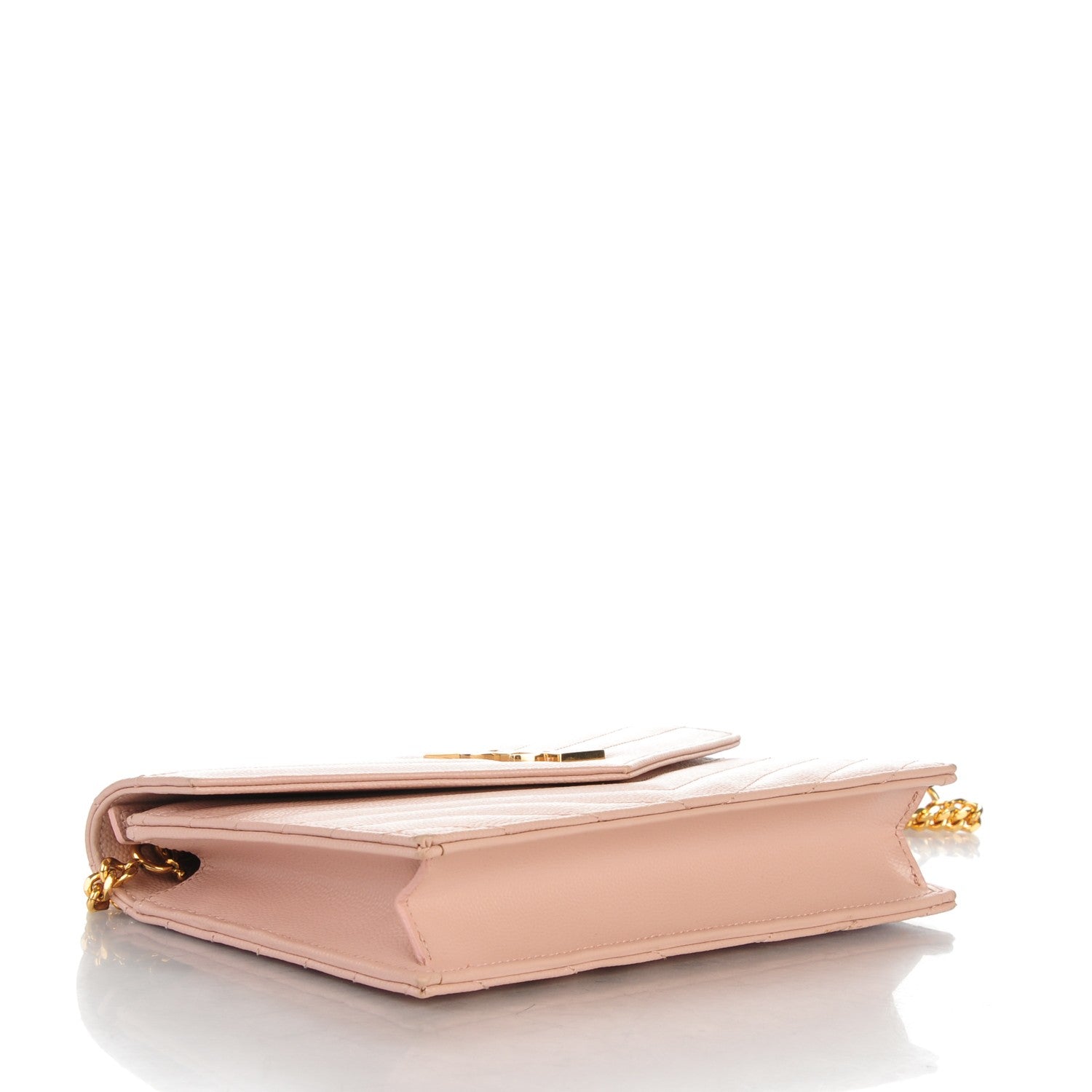 Saint Laurent Grain De Poudre Matelasse Chevron Monogram Envelope Chain Wallet Pale Pink 4 of 8