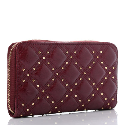 Chanel Lambskin Studded Quilted Zip Around Wallet Burgundy 3 of 8
