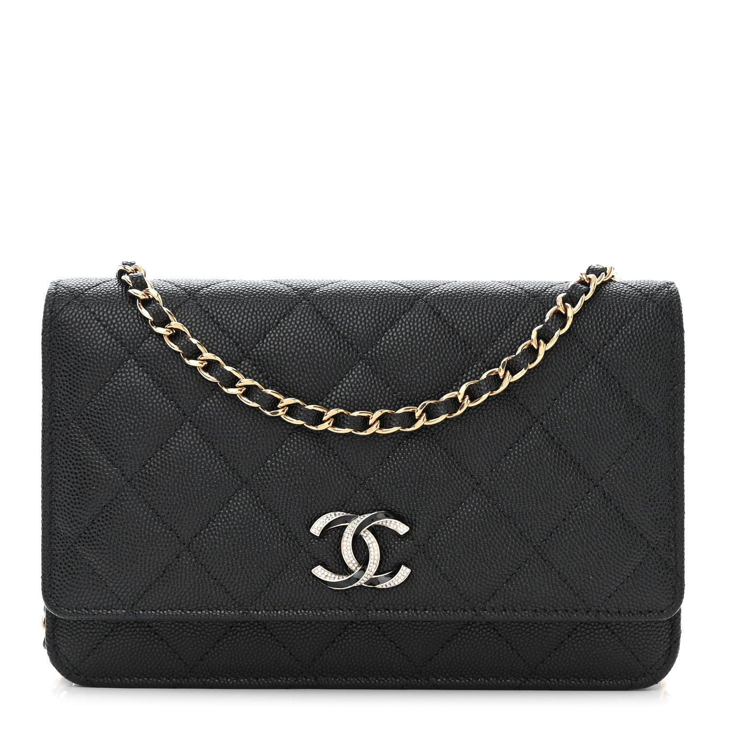 Chanel Caviar Quilted Crystal Enamel CC Wallet On Chain WOC Black 1 of 12