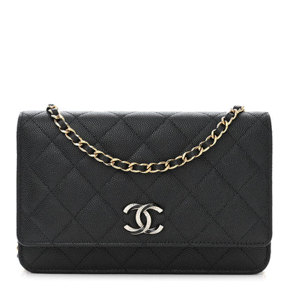 Chanel Caviar Quilted Crystal Enamel CC Wallet On Chain WOC Black 1 of 12